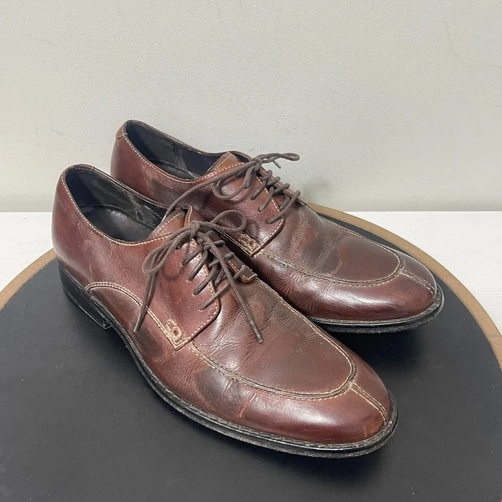 Cole Haan Oxford Shoes Men 7.5 M Brown Leather Stitch Lace Up Dress Smart Casual